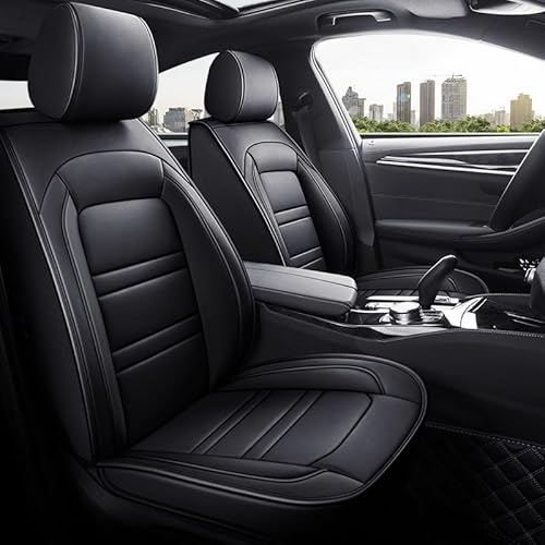 chifeng 2 PCS Premium-Synthetik-Leder-Autositzbezug-Set - Vorderseite, schwarzes einfaches Design, bequem, atmungsaktiv, umweltfreundlich, verschleißfest, ganzjährig einsetzbar für Skoda-KODIAQ von chifeng