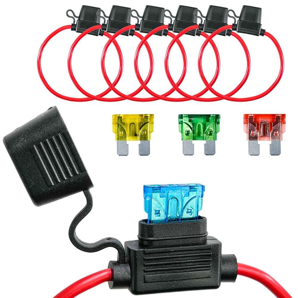 ciciment Inline-Sicherungshalter, 32 V, 10 AWG, wasserdichter Flachsicherungshalter mit Kupferdraht, inklusive 2 x 20 A, 2 x 30 A, 2 x 40 A Sicherungen für Auto, LKW, Motorrad, Boot, 6 Stück von ciciment