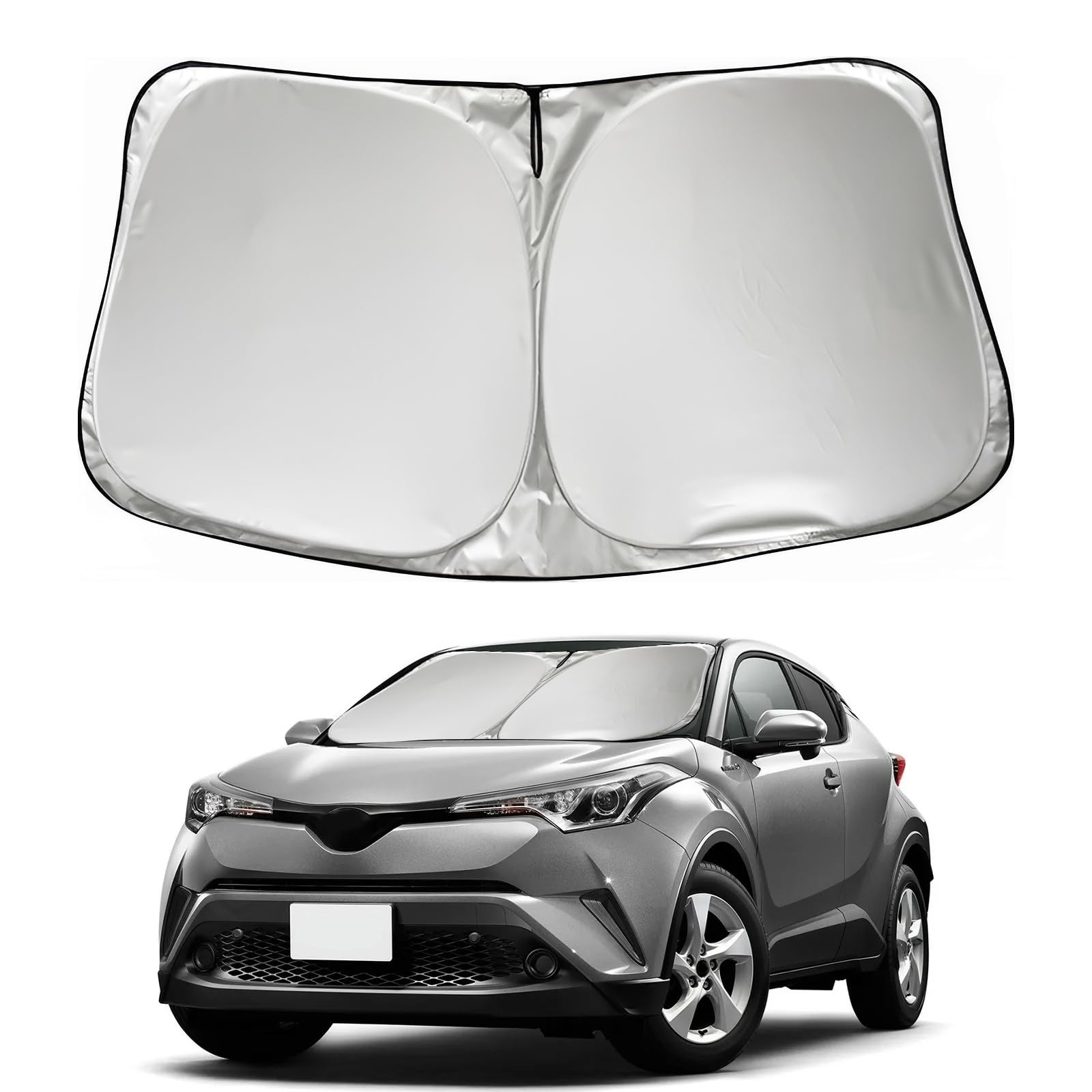 Auto Windschutzscheibenabdeckung für Toyota C-HR 2016-2025 Faltbare Auto Frontscheibe Sonnenblende Sonnenschutz Isolierung UV-Schutz mit Kordelzug Aufbewahrungstasche von cimsfcor