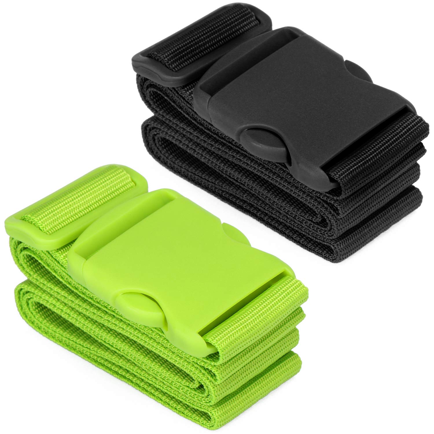 com-four® 2X Koffergurt mit robustem Verschluss - Hochwertiges Kofferband in 2 Farben - Gepäckband für Reise und Urlaub (02 Stück - grün/schwarz) von com-four