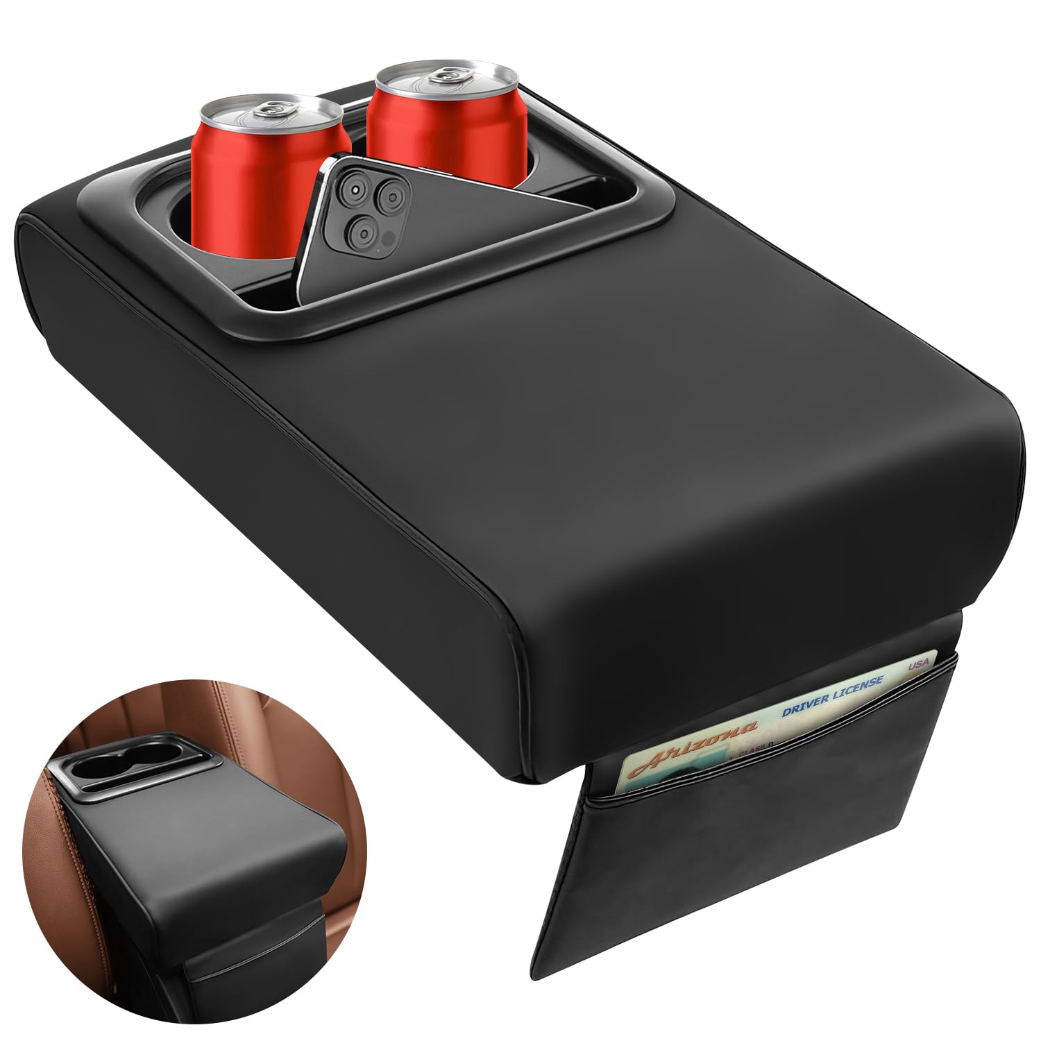 Auto Mittelkonsole Armlehne Kissen, Universal Center Console Lederpolster, Schwarzes Mittelkonsole Auto Box Matte, Leather Car Armrest Box Pad, Konsolen-Handauflagekissen von comeder