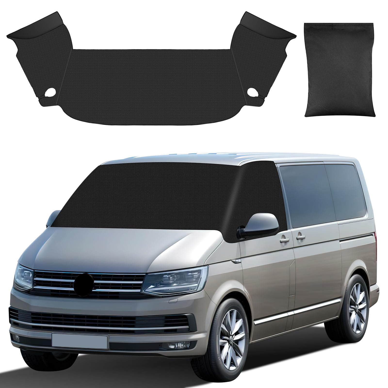 Frontscheibe Wrap Cover Ersatz, T5 V-W Wohnmobil 600D Oxford Blackout Sonnenschutz Frontscheibe Thermomatten, Wrap Cover Wasserdicht Wetterfest Anti-UV/Frost/Ice für VW Wohnmobil (Für T5 Schwarz) von comeder