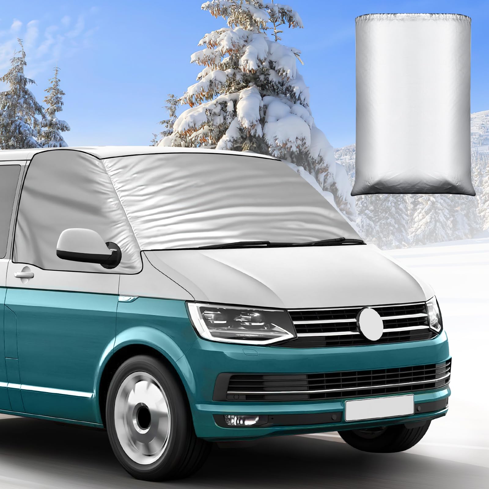 comeder Auto Windschutzscheiben Abdeckung für VW T5, 210D Oxford Frontscheibenabdeckung für VW Transporter T5, Wasserdicht Frontscheibe Sonnenschutz Anti Frost Ice Staub Wrap Cover (210D-VW T5) von comeder