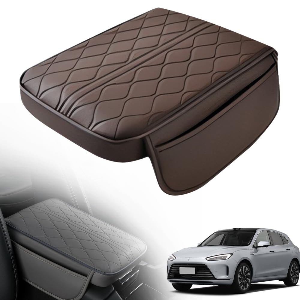 Auto Mittelkonsolenabdeckung, 2025 Upgraded Leder Armlehnenkissen, Universal Center Console Lederpolster mit 2 Organizer Leather Car Armrest Box Pad Auto Armlehnen Auflage Auto Box Pad (Braun) von comepew