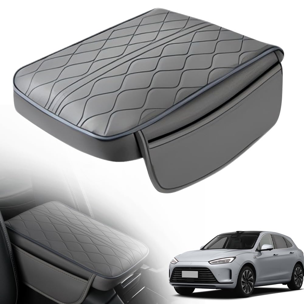 Auto Mittelkonsolenabdeckung, 2024 Neuest Leder Armlehnenkissen, Universal Center Console Lederpolster mit 2 Organizer Leather Car Armrest Box Pad Auto Armlehnen Auflage Auto Box Pad (Grau) von comepew