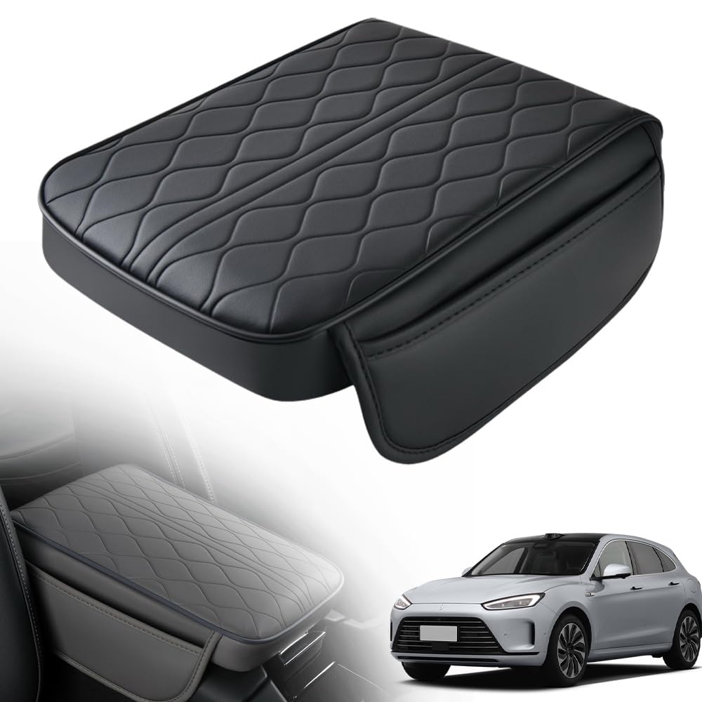 Auto Mittelkonsolenabdeckung, 2024 Neuest Leder Armlehnenkissen, Universal Center Console Lederpolster mit 2 Organizer Leather Car Armrest Box Pad Auto Armlehnen Auflage Auto Box Pad (Schwarz) von comepew