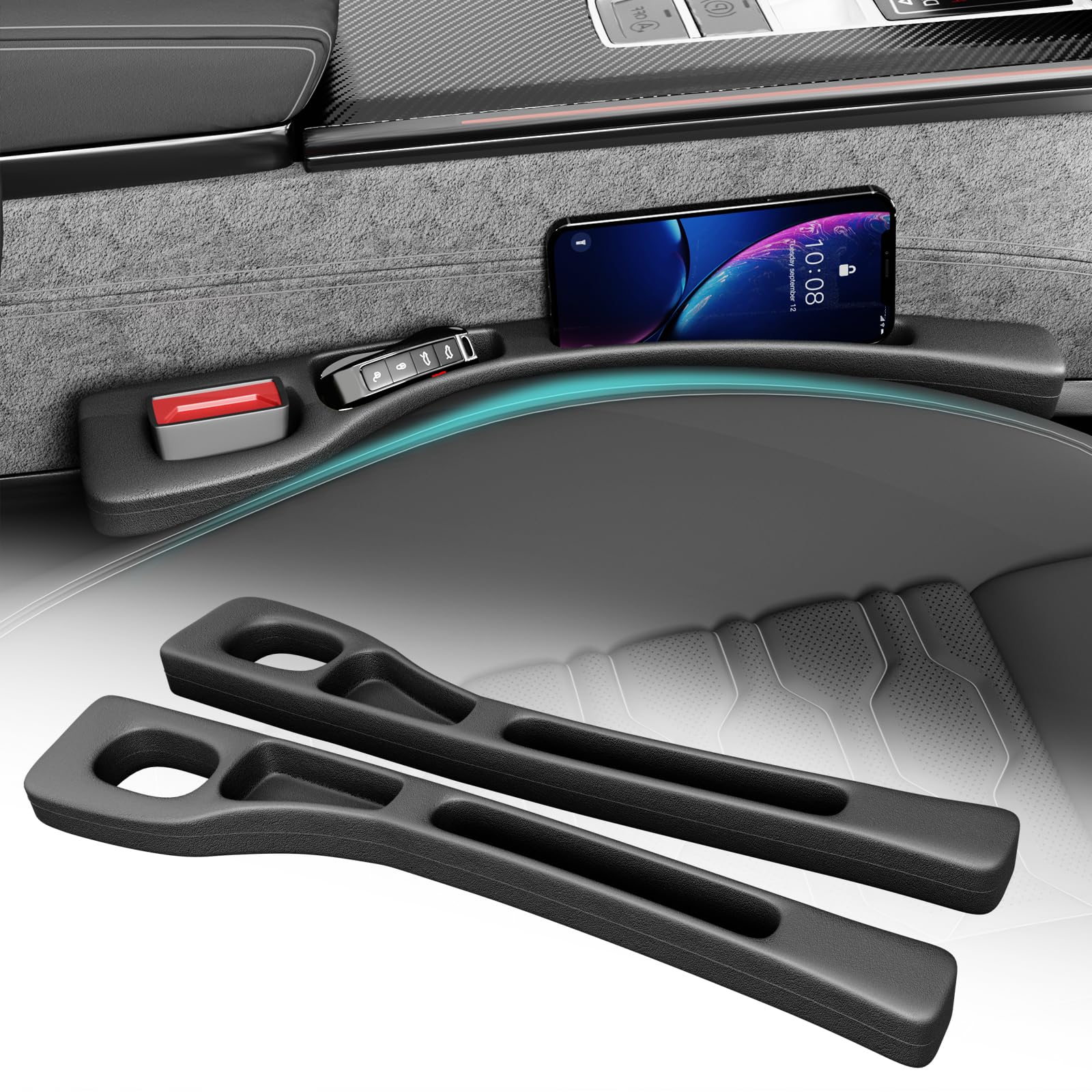 congumi Autositz-Lückenfüller, 2 Stück Universal Autositz-Spaltfüller, Aufbewahrungsbox für Autositzlücken, Autositz Organizer Car Seat Gap Filler für PKW, SUV, LKW (Schwarz) von congumi