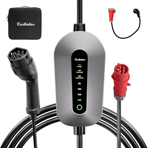 coolladen Typ 2 Ladekabel, Mobile Wallbox 11 kW [ 3-Phase 6-16A-3m] Portable EV Charger, Typ 2 Ladekabel CEE 16A auf Typ 2, Einstellbarer Ladeleistung, IEC 62196 2, für Elektroauto von coolladen