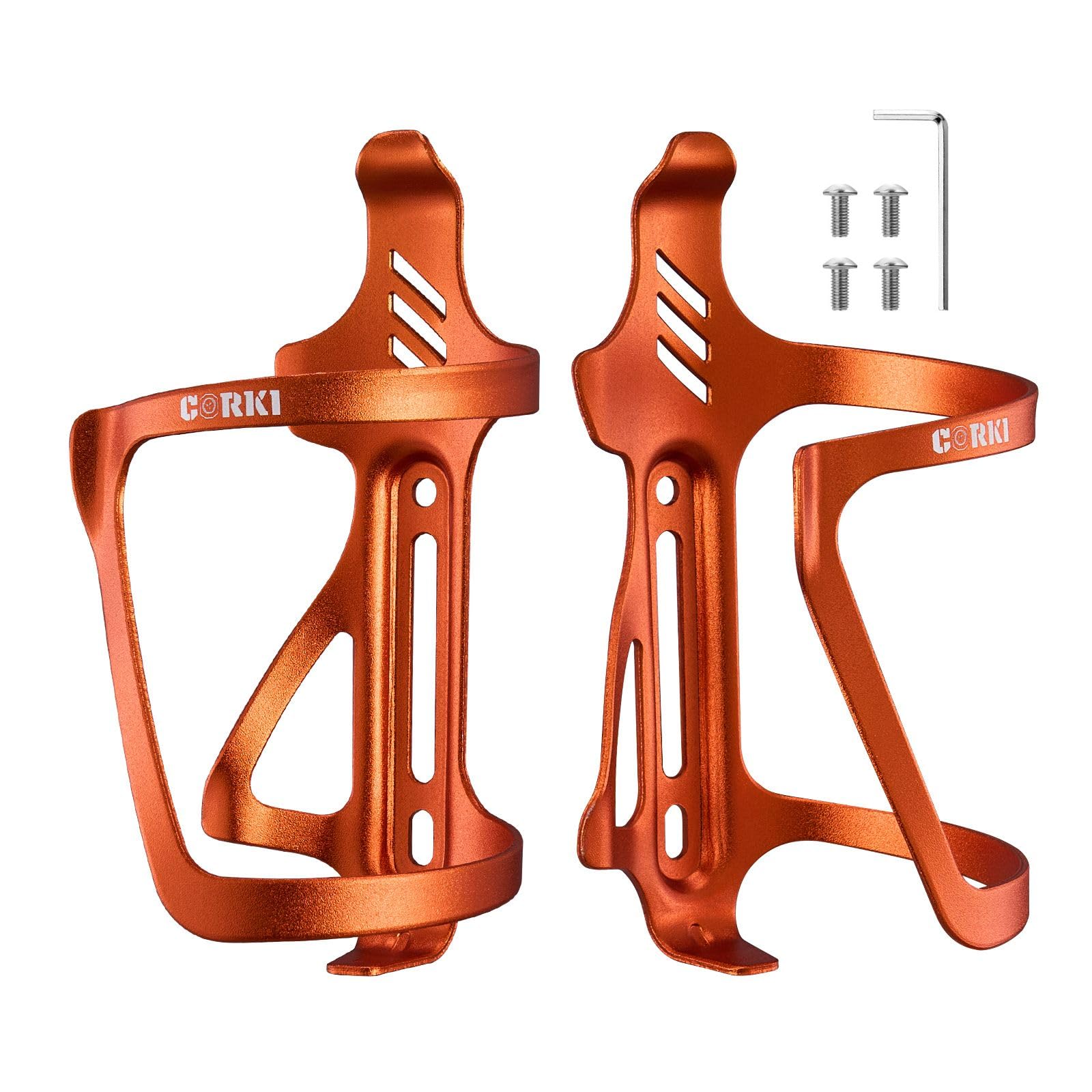 Corki Cycles Fahrrad Flaschenhalter, rechts und Links Slide-Entry Fahrrad Trinkflaschenhalter für Rennrad, MTB, Gravel Bike und E-Bike, Aluminium, Orange, 2Pack Set von corki