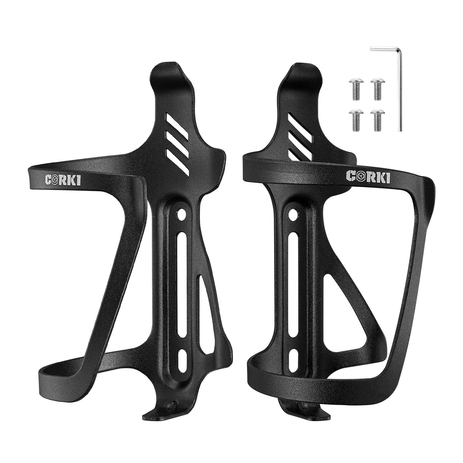 Corki Cycles Fahrrad Flaschenhalter, rechts und Links Slide-Entry Fahrrad Trinkflaschenhalter für Rennrad, MTB, Gravel Bike und E-Bike, Aluminium, Schwarz, 2Pack Set von corki