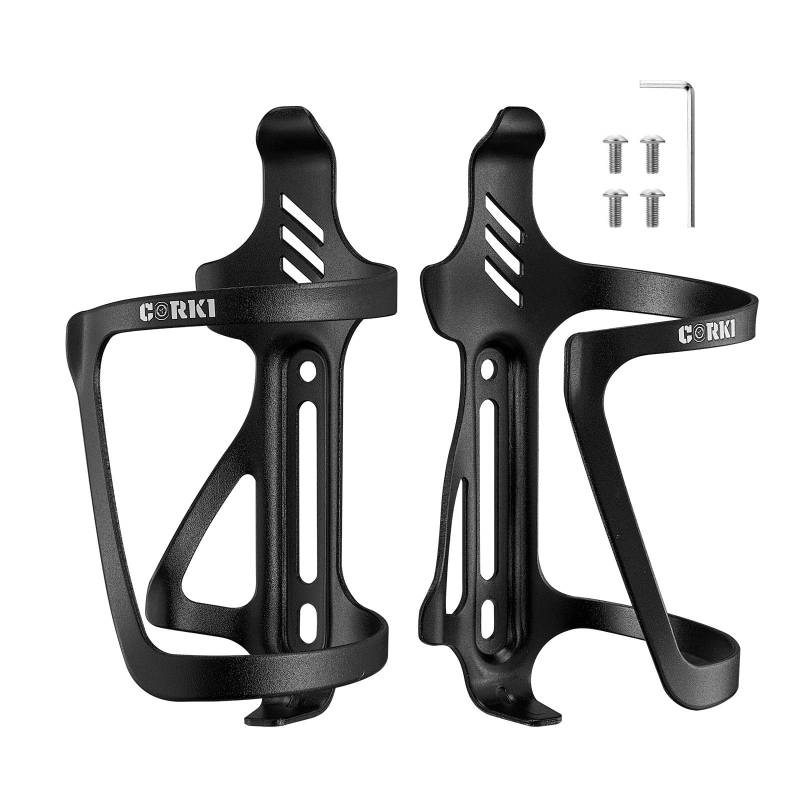 Corki Cycles Fahrrad Flaschenhalter, rechts und Links Slide-Entry Fahrrad Trinkflaschenhalter für Rennrad, MTB, Gravel Bike und E-Bike, Aluminium, Schwarz, 2Pack Set von corki