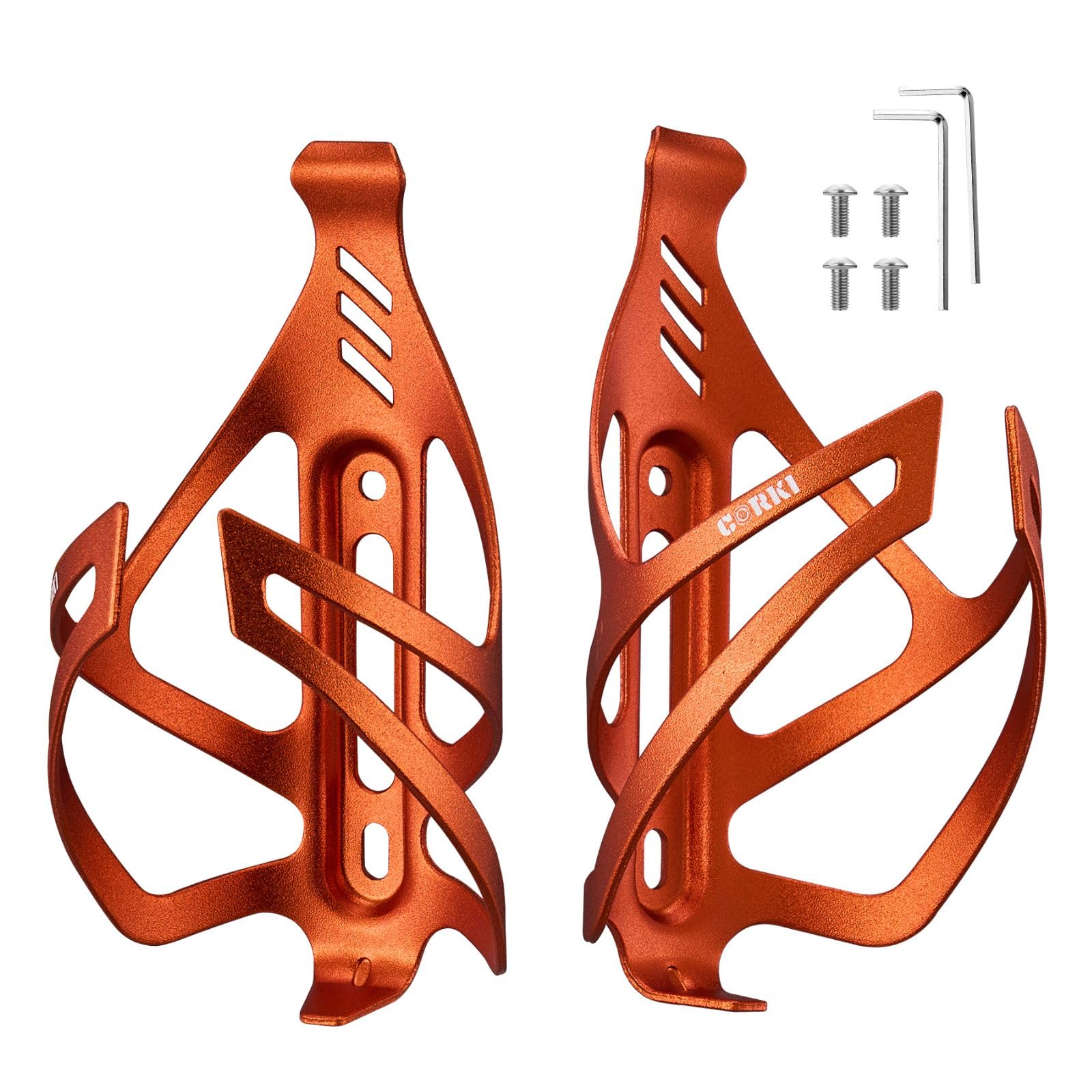 Corki Cycles Fahrrad Flaschenhalter aus Aluminium- Leicht Universal Fahrrad Getränkehalter für Rennrad, MTB, Gravel Bike und E-Bike, Orange, 2Pack Set von corki