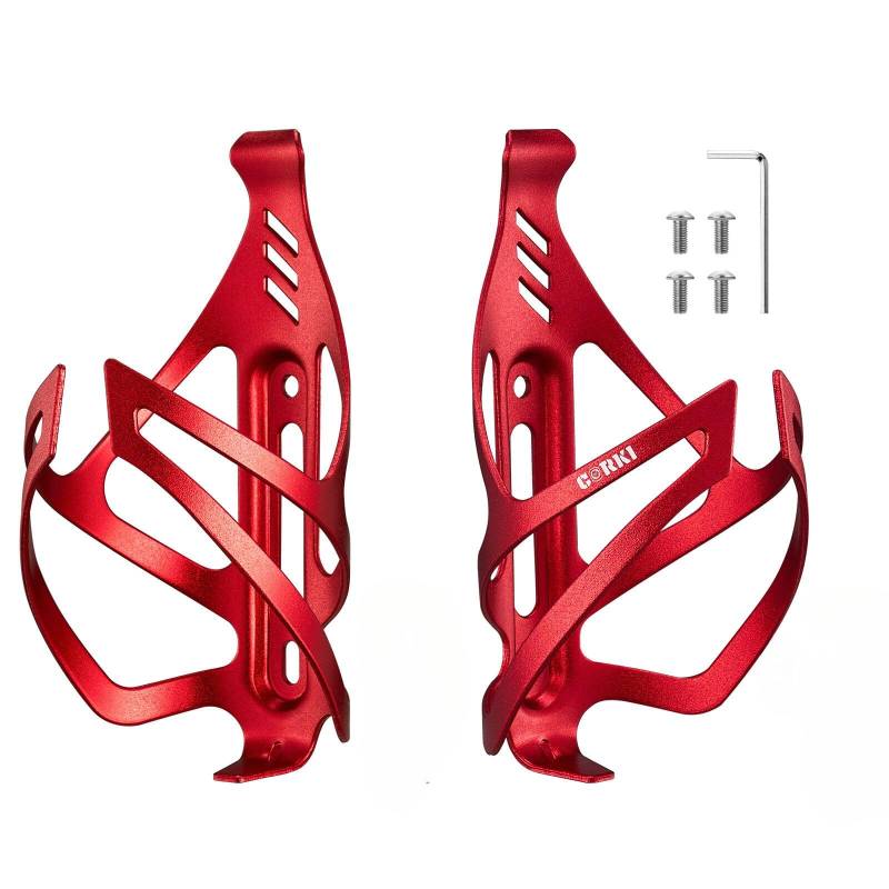 Corki Cycles Fahrrad Flaschenhalter aus Aluminium- Leicht Universal Fahrrad Getränkehalter für Rennrad, MTB, Gravel Bike und E-Bike, Rot, 2Pack Set von corki