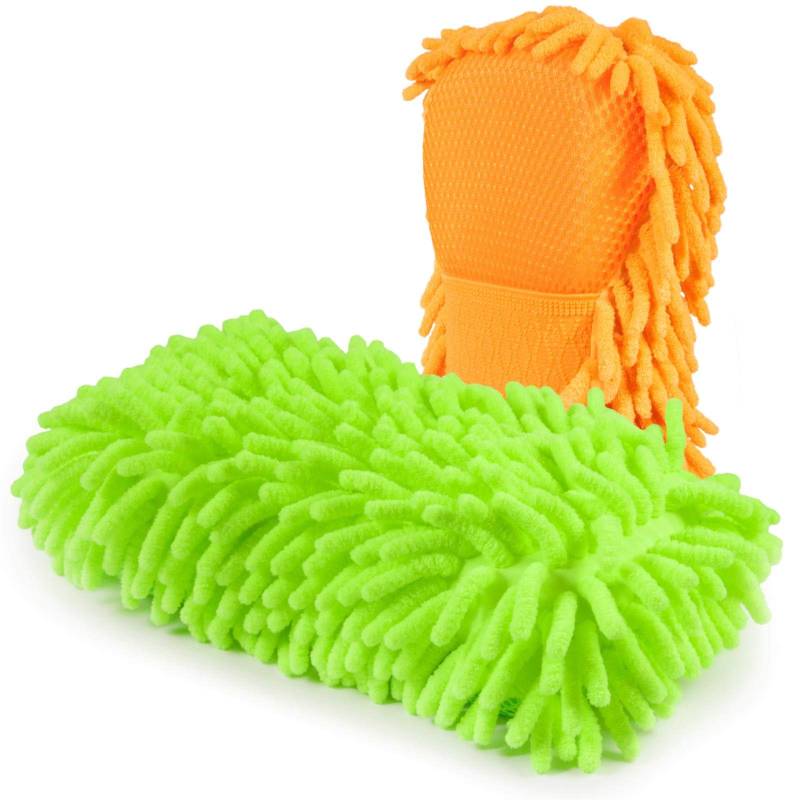 Cosey - 2er Pack, Chenille-Schwamm, 11x23cm, grün/orange von cosey