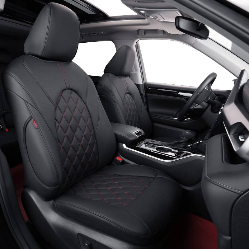 Coverdream Benutzerdefinierte Sitzbezüge kompatibel mit Select Toyota Venza 2021 2022 2023 Modellen – Kunstleder (rot/schwarz, komplettes Set) von coverdream