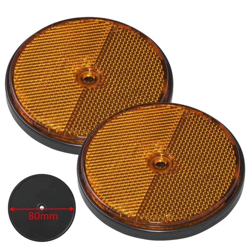 2X Reflektor orange Ø 80mm Anhänger Rückstrahler XL Seitenstrahler LKW Wohnwagen von cp