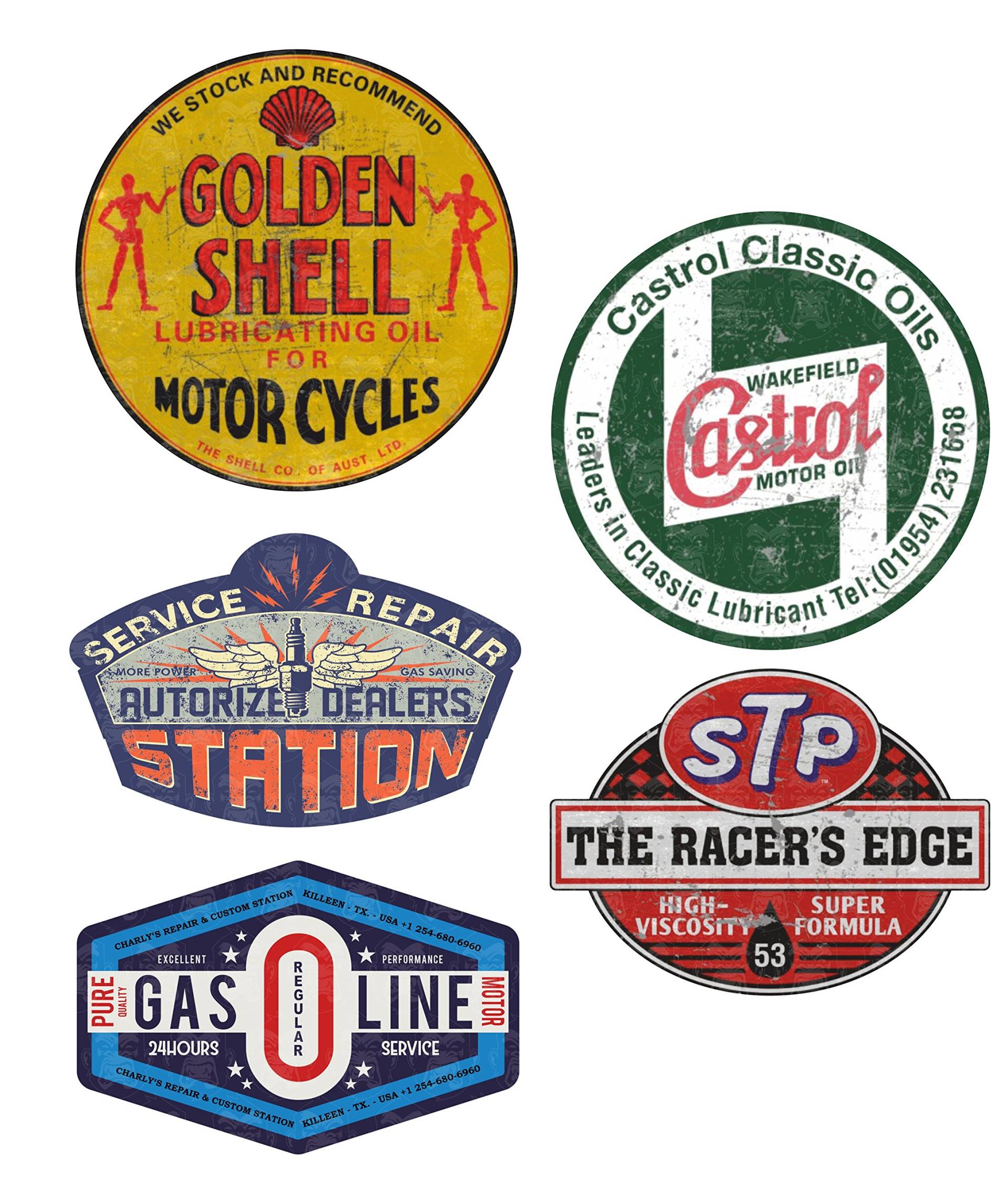 cut-it folientechnik & design MG616 / Aufkleber Set Gasoline Breite je ca. 6,5cm Shell STP Hot Rod Shop Sticker Retro Oil Vintage Oldtimer Old School von cut-it folientechnik & design