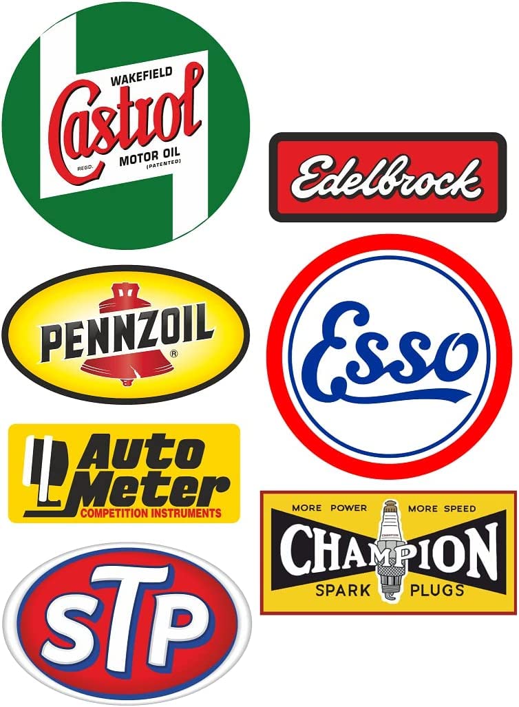 cut-it folientechnik & design MG617 / 7X Oldtimer USA Aufkleber 9cm Oldschool Set Kult Sticker Öl Castrol Pennzoil STP Champion Muscle Car Auto V8 Ratte von cut-it folientechnik & design