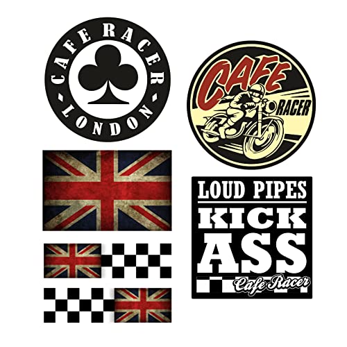 cut-it folientechnik & design MG635 / 6X Cafe Racer Aufkleber 9cm Kult Sticker Set UK Motorrad Bike Dekor Bobber Custom Umbau Ace Ass Look England Flat Tracker Biker von cut-it folientechnik & design