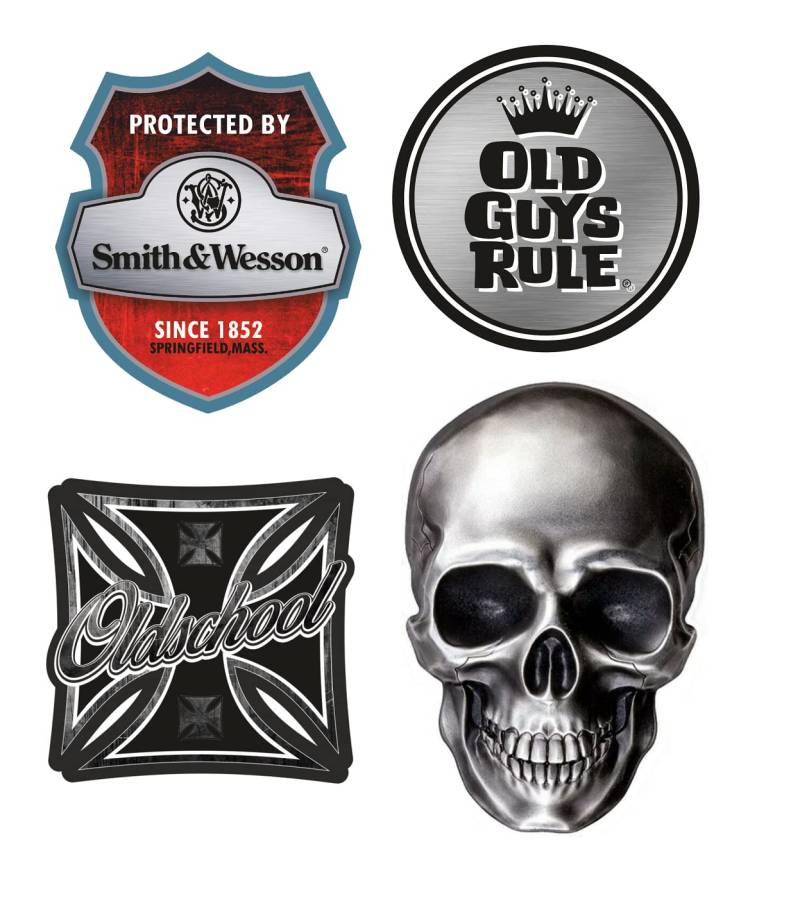 cut-it folientechnik & design MG654 / Steel Set 9cm Aufkleber Oldschool Skull Old Guys Rule Motorrad Chopper Biker Custom Auto Sticker Kult Vintage Retro von cut-it folientechnik & design