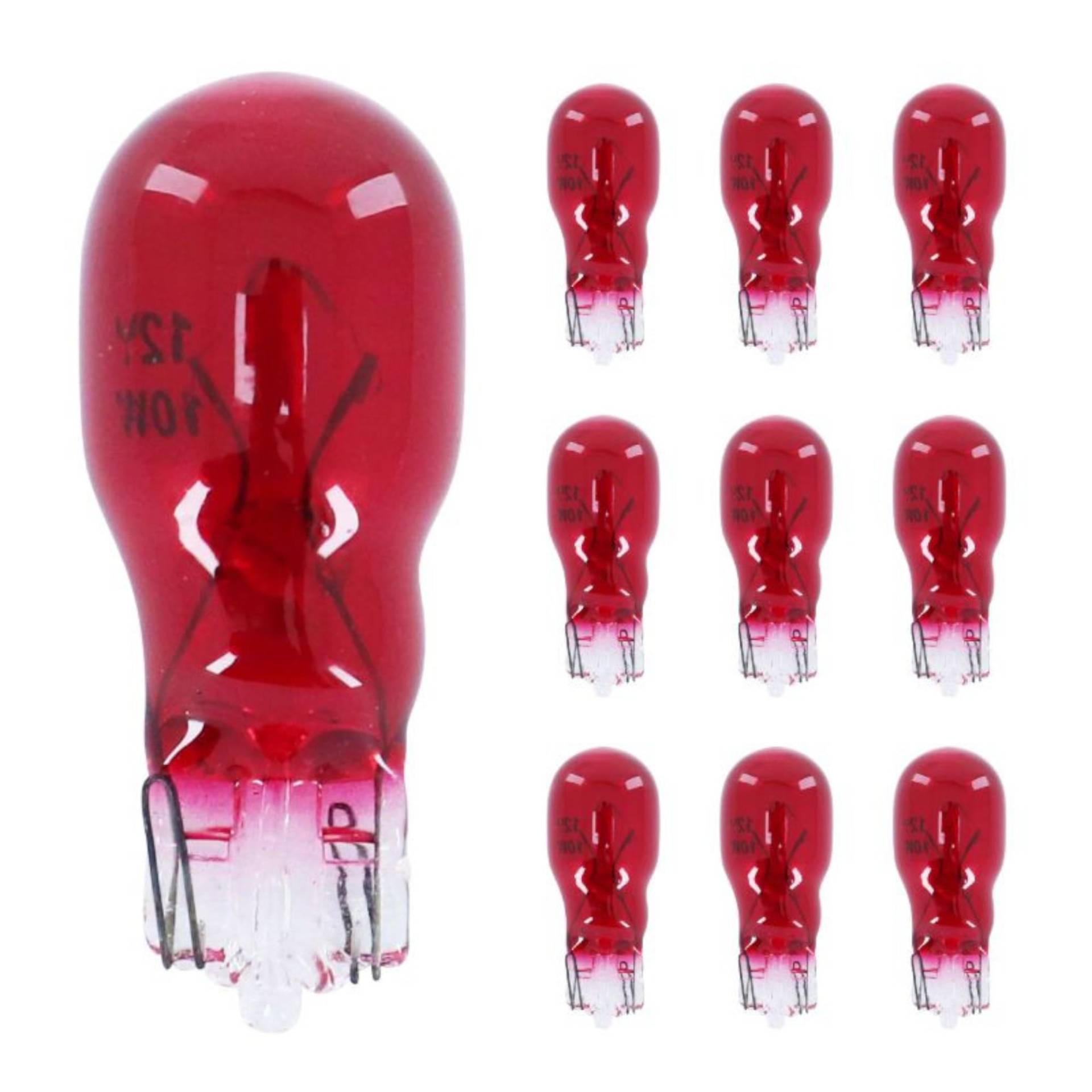 cyclingcolors 10x Glühbirne glühlampe 12V 10W T13 W2.1x9.5D glassockel lampe wedge auto motorrad moped roller kennzeichenbeleuchtung rückfahrlicht blinker, rot von cyclingcolors