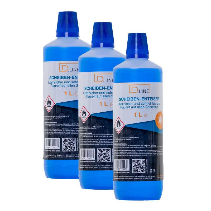 dederichs GmbH D.LINE Scheibenenteiser Nachfüllflasche 3 Liter, sekundenschnelles enteisen von Scheiben einfach ohne kratzen,klare Sache & klare Sicht,3-teiliges Set von dederichs GmbH