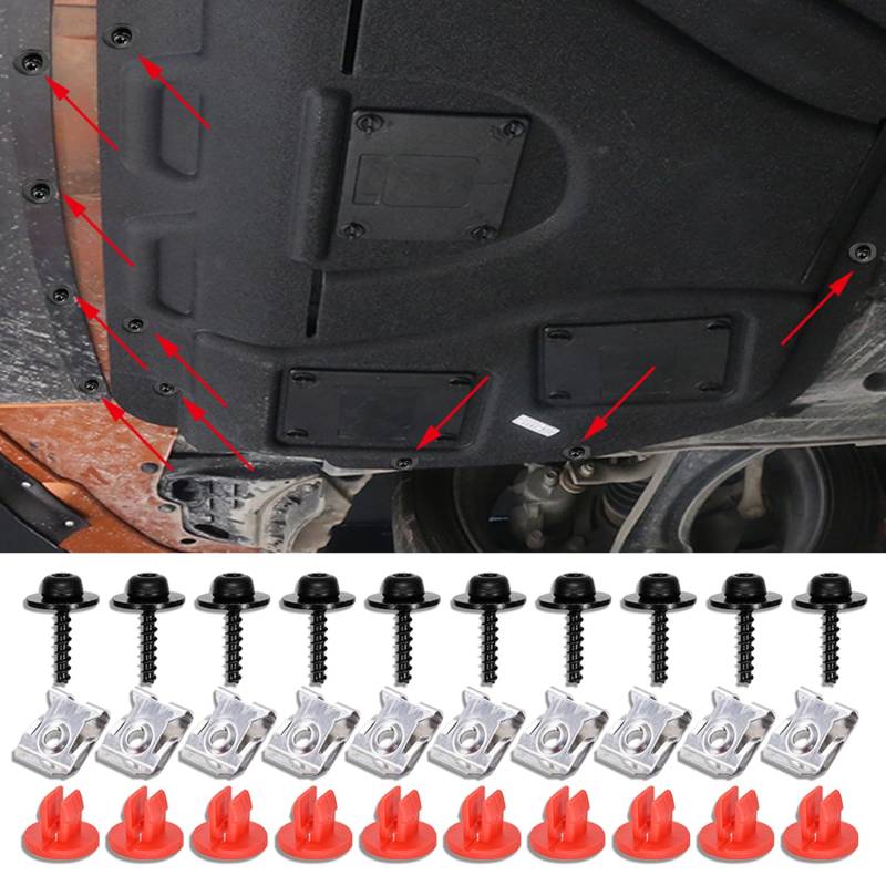 deemars 10 Sätze Motorschutzschild Schutz Unterbodenschutz Schrauben Schraube Mutter Clip, Motor-Spritzschutz-Schraubensatz mit Schraubensitz und Dichtung für Ford Fusion Escape Transit Explorer von deemars