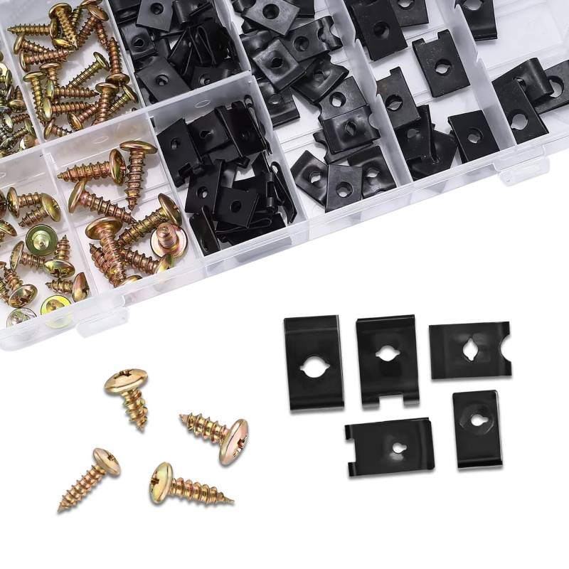 deemars 170PCS Automotive Schrauben und Auto U Clips Sortiment Kit, Auto Clips und Befestigungen, 9 verschiedene Größen Automotive U Mutter und Schraube Clip für Auto Armaturenbrett Türverkleidung von deemars