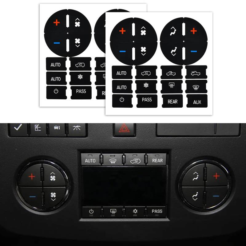 deemars 2PCS AC Dash Button Reparatur Kit, Radio Button Repair Sticker für die Reparatur von ruiniert verblasst A/C Control Buttons, Auto Innenraum Zubehör Aufkleber Ersatz passt für Chevy und GMC von deemars