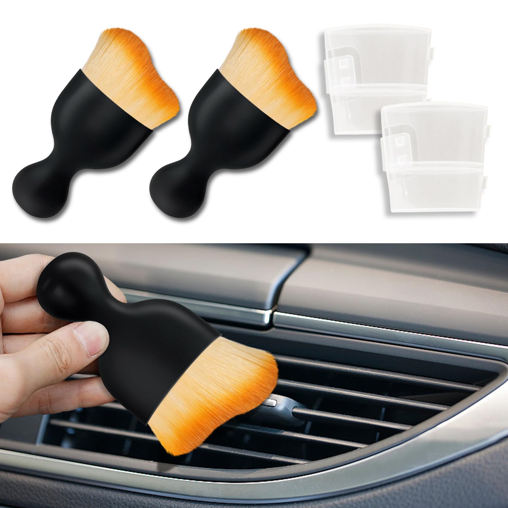 deemars 2PCS Auto-Innenraum-Reinigungsbürste, Weiche Borsten Auto Detailing Pinsel, Universal Auto Detail Pinsel Auto Dash Duster Pinsel für Armaturenbrett Lüftungsöffnungen Leder (Braun) von deemars