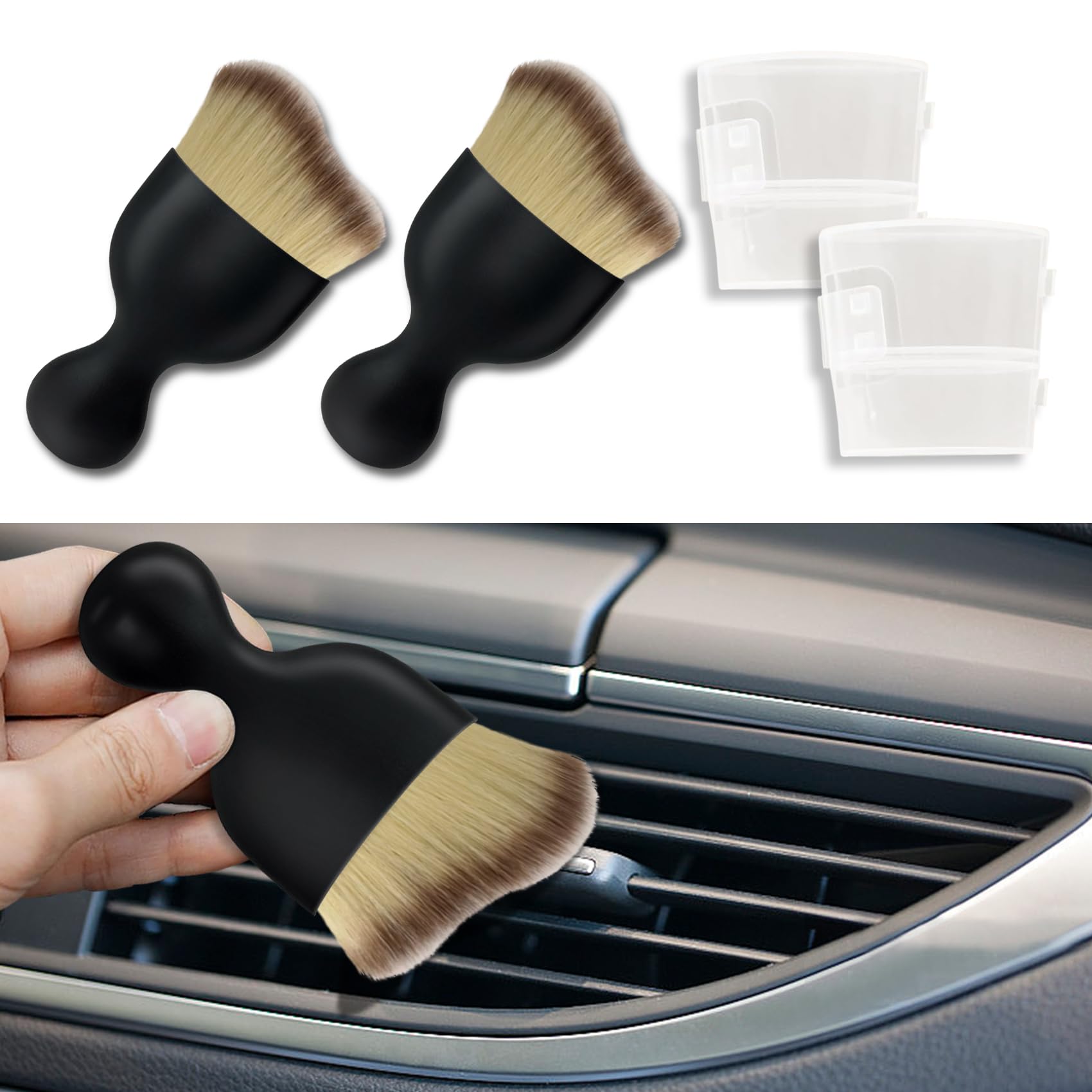 deemars 2PCS Auto-Innenraum-Reinigungsbürste, Weiche Borsten Auto Detailing Pinsel, Universal Auto Detail Pinsel Auto Dash Duster Pinsel für Armaturenbrett Lüftungsöffnungen Leder (DREI Farben) von deemars