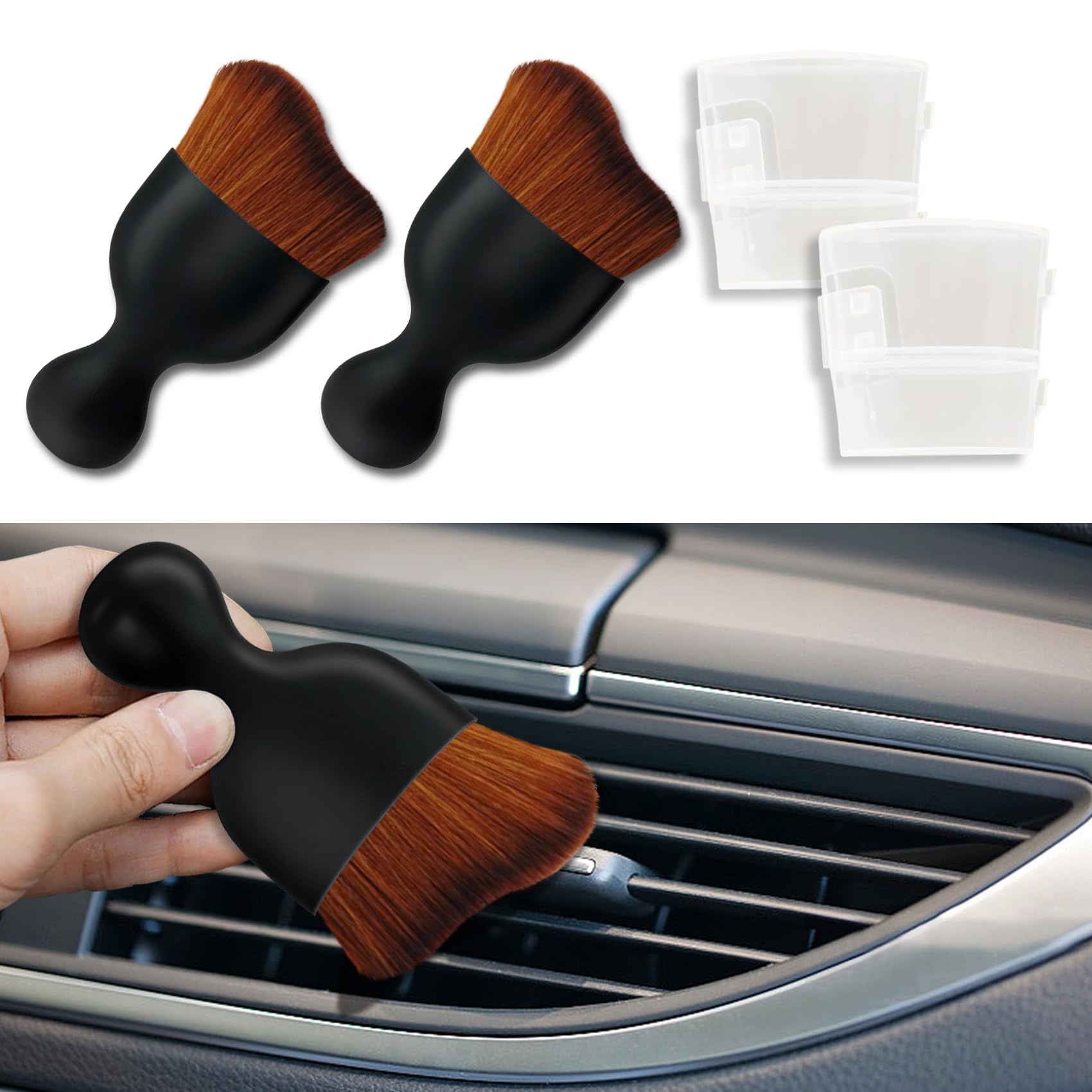 deemars 2PCS Auto-Innenraum-Reinigungsbürste, Weiche Borsten Auto Detailing Pinsel, Universal Auto Detail Pinsel Auto Dash Duster Pinsel für Armaturenbrett Lüftungsöffnungen Leder (Dunkelbraun) von deemars