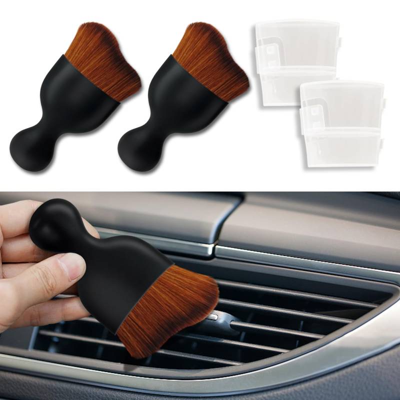 deemars 2PCS Auto-Innenraum-Reinigungsbürste, Weiche Borsten Auto Detailing Pinsel, Universal Auto Detail Pinsel Auto Dash Duster Pinsel für Armaturenbrett Lüftungsöffnungen Leder (Dunkelbraun) von deemars