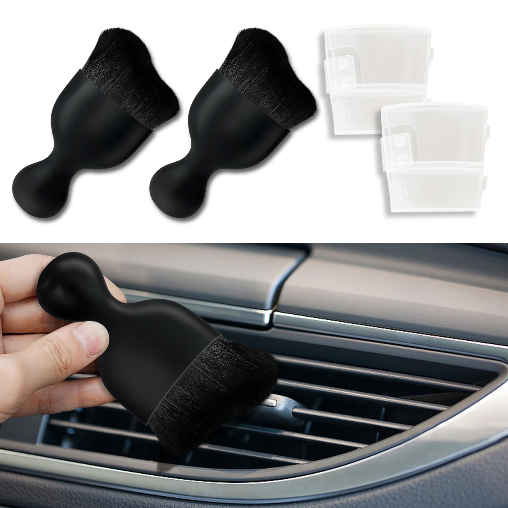 deemars 2PCS Auto-Innenraum-Reinigungsbürste, Weiche Borsten Auto Detailing Pinsel, Universal Auto Detail Pinsel Auto Dash Duster Pinsel für Armaturenbrett Lüftungsöffnungen Leder (Schwarz) von deemars