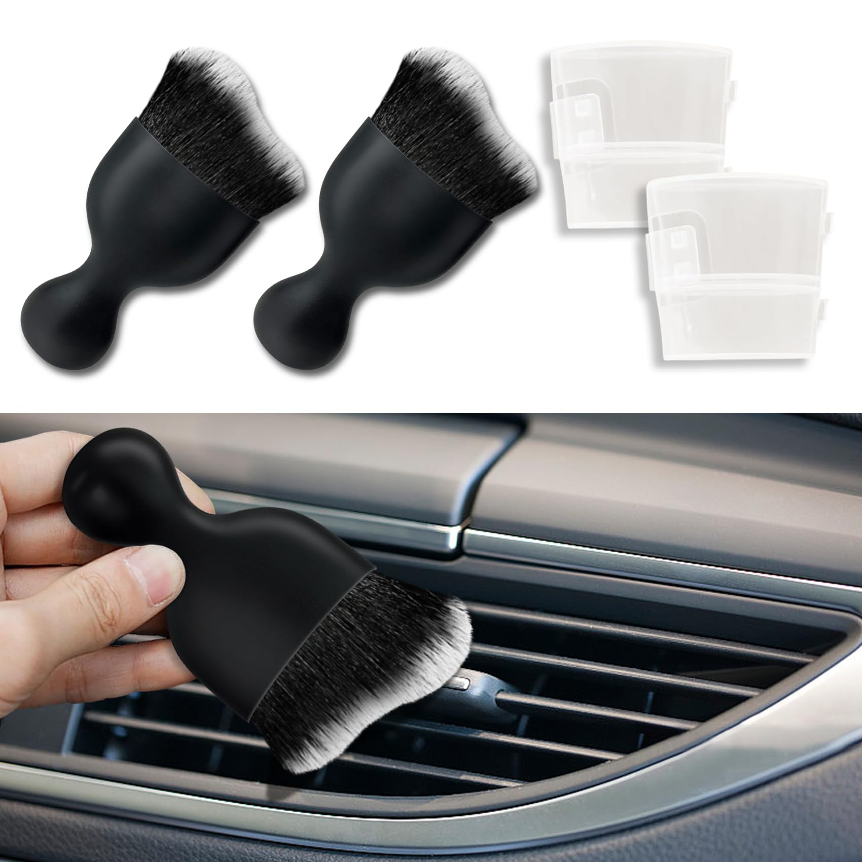 deemars 2PCS Auto-Innenraum-Reinigungsbürste, Weiche Borsten Auto Detailing Pinsel, Universal Auto Detail Pinsel Auto Dash Duster Pinsel für Armaturenbrett Lüftungsöffnungen Leder (Schwarz+Weib) von deemars