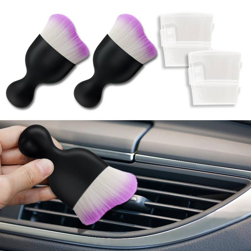 deemars 2PCS Auto-Innenraum-Reinigungsbürste, Weiche Borsten Auto Detailing Pinsel, Universal Auto Detail Pinsel Auto Dash Duster Pinsel für Armaturenbrett Lüftungsöffnungen Leder (Weib+Lila) von deemars