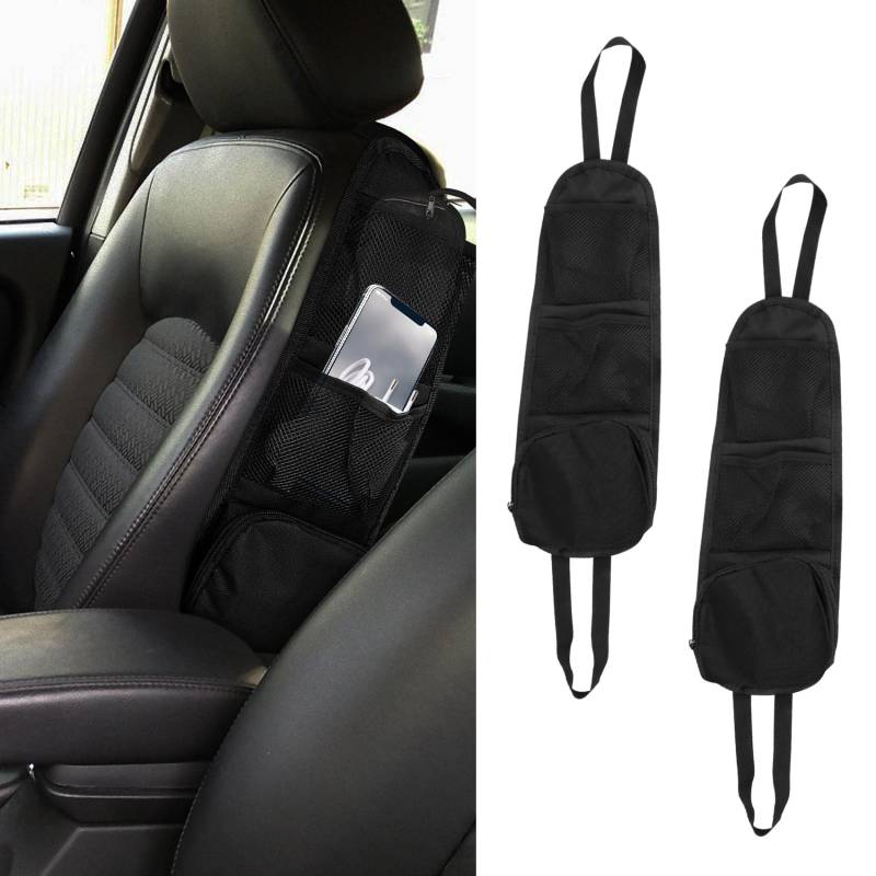 deemars 2PCS Autositz-Seiten-Organizer, Multifunktionale Fahrzeug-Netztasche, Autozubehör Auto Sitz Lagerung hängende Tasche, Telefone, Getränkehalter Universal für die meisten Auto (2PCS) von deemars