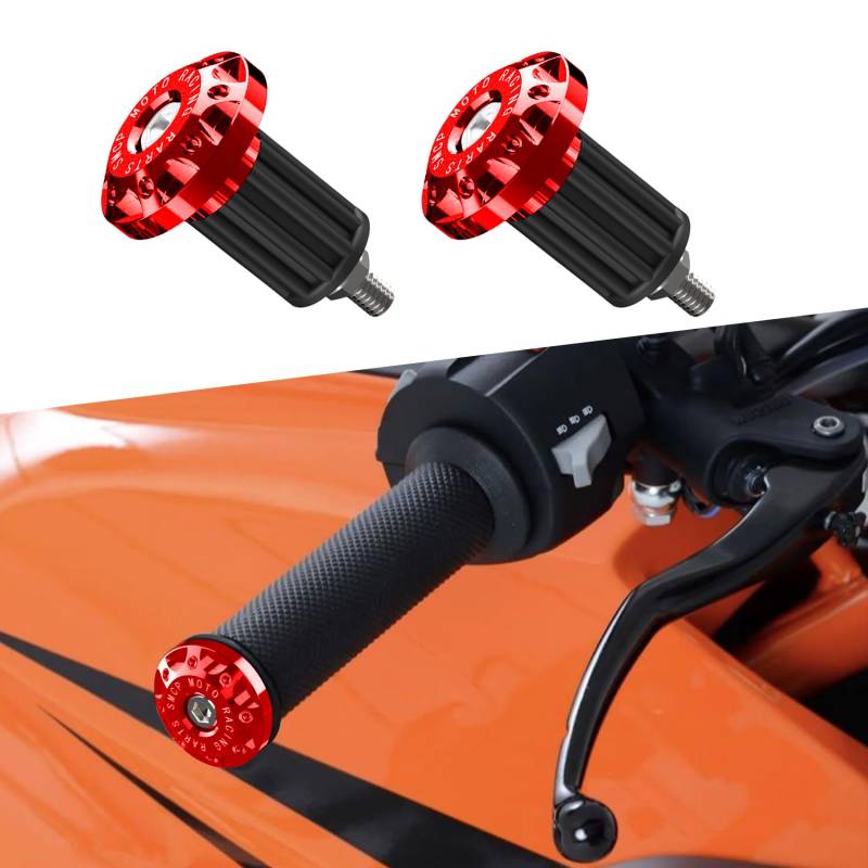 deemars 2PCS Motorrad Lenkerhörnchen, Universal Lenker Plug End Slider Plug Caps, 7/8“ 22mm Motorrad Lenker Griffe Kappe, Aluminium-Legierung Lenker Grip Endkappen Ersatz für Kawasaki Suzuki (Red) von deemars