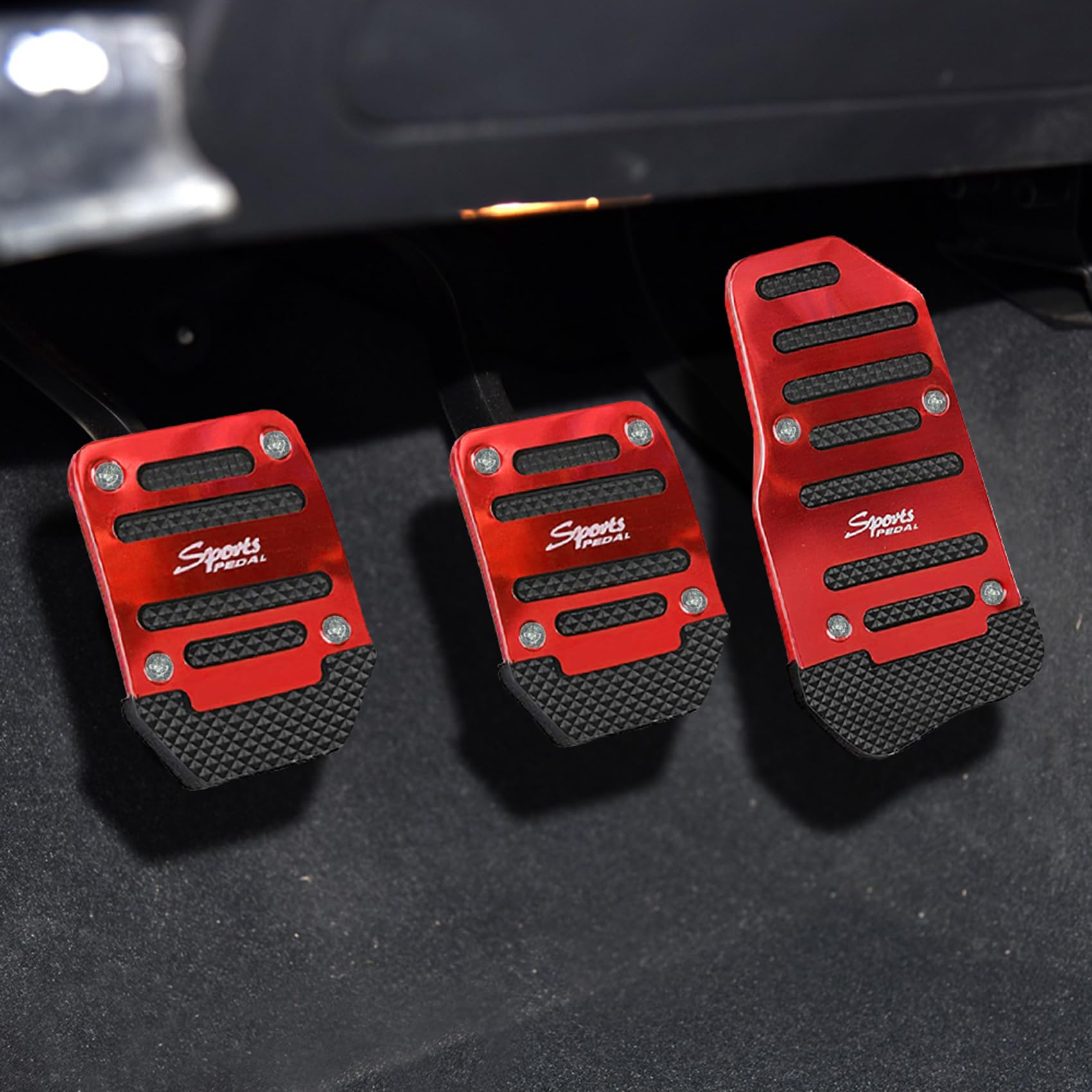 deemars 3PCS Rutschfeste Auto-Pedal-Abdeckungen, Auto-Pedal-Pads, Sport-Gas-Kraftstoff-Benzin-Kupplung Fußpedale, Autozubehör Handschaltgetriebe Bremspedal Abdeckung Universal für Auto LKW (Rot) von deemars