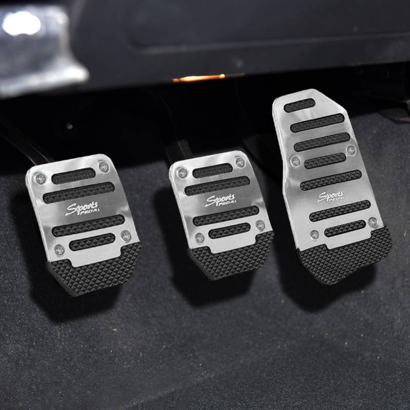 deemars 3PCS Rutschfeste Auto-Pedal-Abdeckungen, Auto-Pedal-Pads, Sport-Gas-Kraftstoff-Benzin-Kupplung Fußpedale, Autozubehör Handschaltgetriebe Bremspedal Abdeckung Universal für Auto LKW (Silber) von deemars