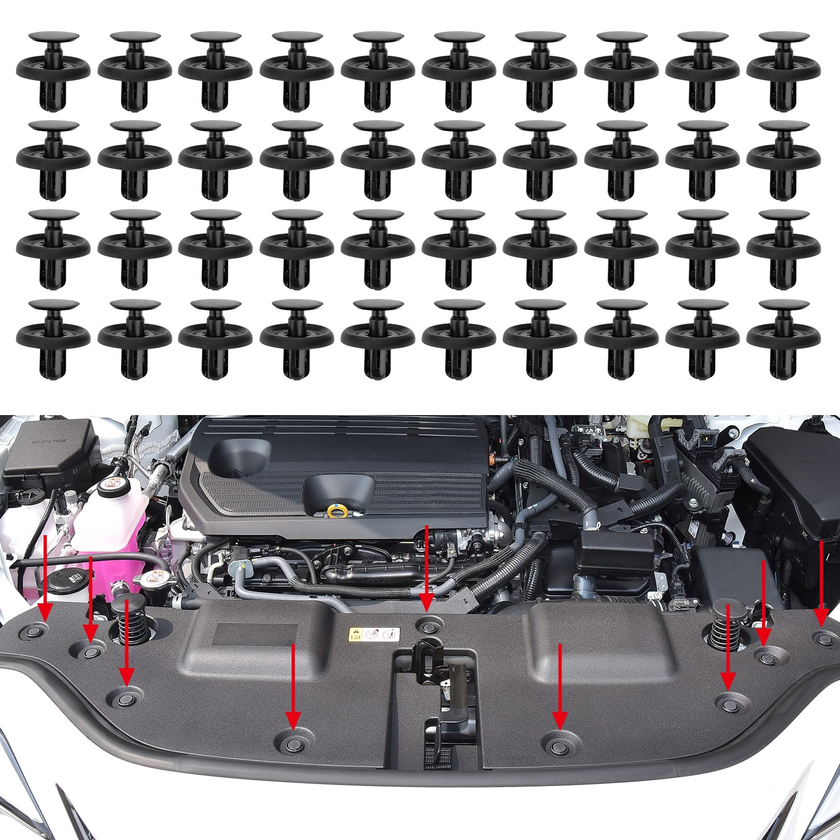 deemars 40PCS Motor unter der Abdeckung Push-Type Retainer Clips, Hochwertige Nylon Drucknieten, 90467-07201 Autoteile Push-Typ Halterung Stoßstange Clips Kompatibel mit Toyota & Lexus von deemars