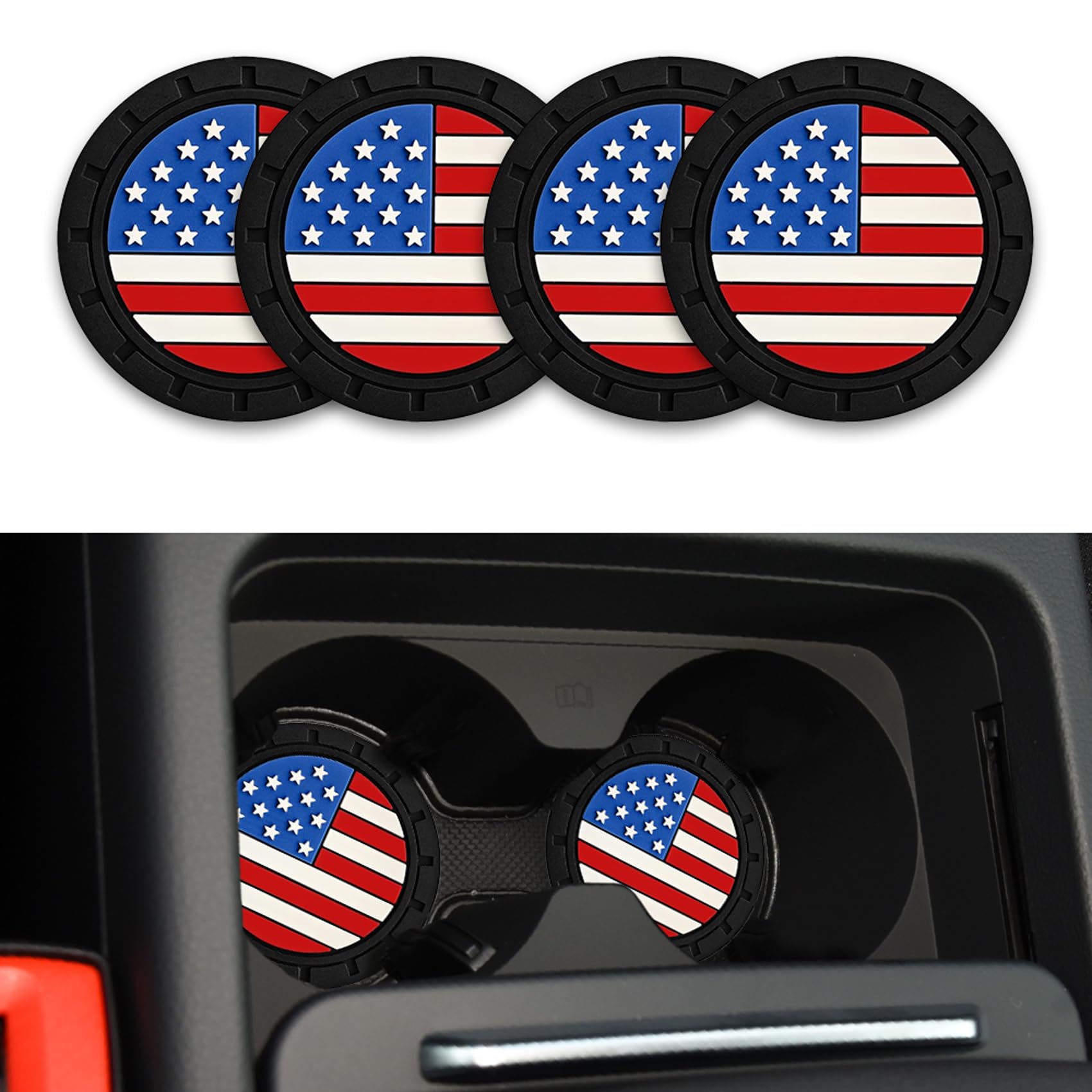 deemars 4PCS Auto Cup Holder Untersetzer, 2,75 Zoll Fahrzeug Cup Holder Einsatz Untersetzer, Auto Interieur Zubehör US Flagge Einsatz Auto Cup Untersetzer Universal für die Autos (Farben) von deemars