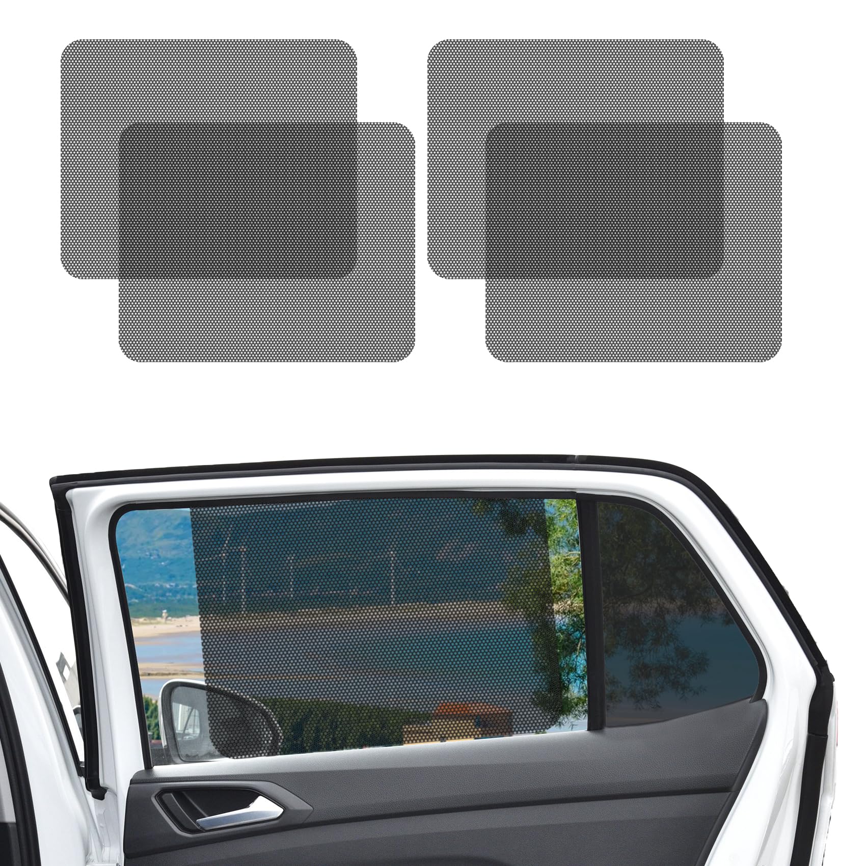 deemars 4PCS Auto-Seitenfenster-Sonnenblende, Static Cling Auto Shade Aufkleber zu blockieren Sonne Blendung Hitze UV-Strahlen, Wiederverwendbare waschbare Sonnenblende Universal für Autos von deemars