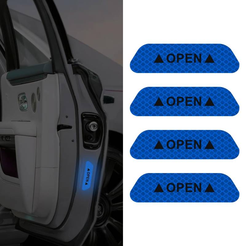 deemars 4PCS Auto Tür offen Warnung reflektierende Aufkleber, Nacht Sicherheit Aufkleber, Anti-Kollisions-Schutzstreifen Band, Fahrzeug Dekorative Aufkleber Zubehör Universal für LKW (Blau) von deemars