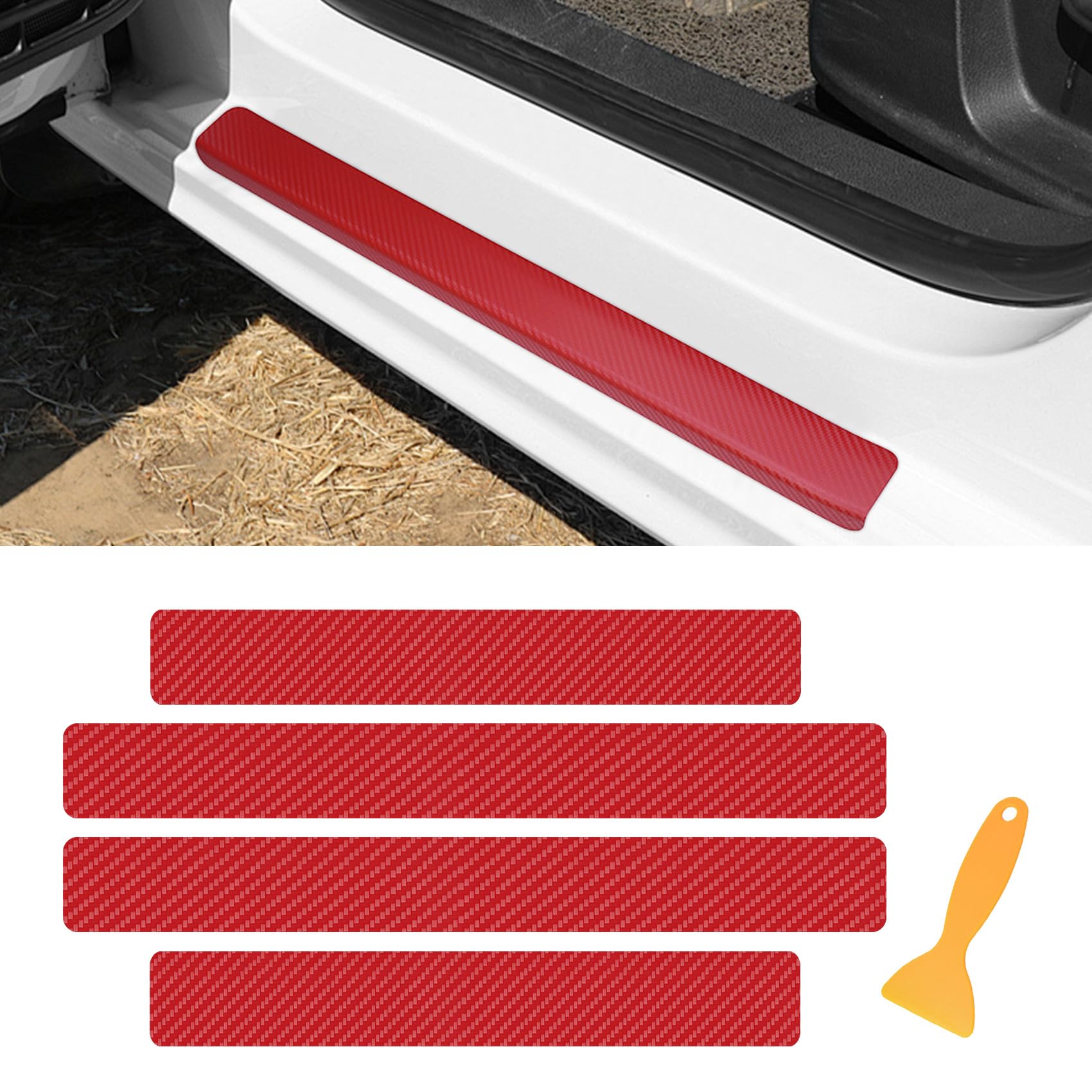 deemars 4PCS Auto Türeinstiegsleisten, Auto Türschwellenschutz, Auto Türeinstiegsschutz Schwellerschutz, Universal Autozubehör 3D Kohlefaser Auto Tür Eingang Rand Guard Schutz Trim für Auto (Rot) von deemars