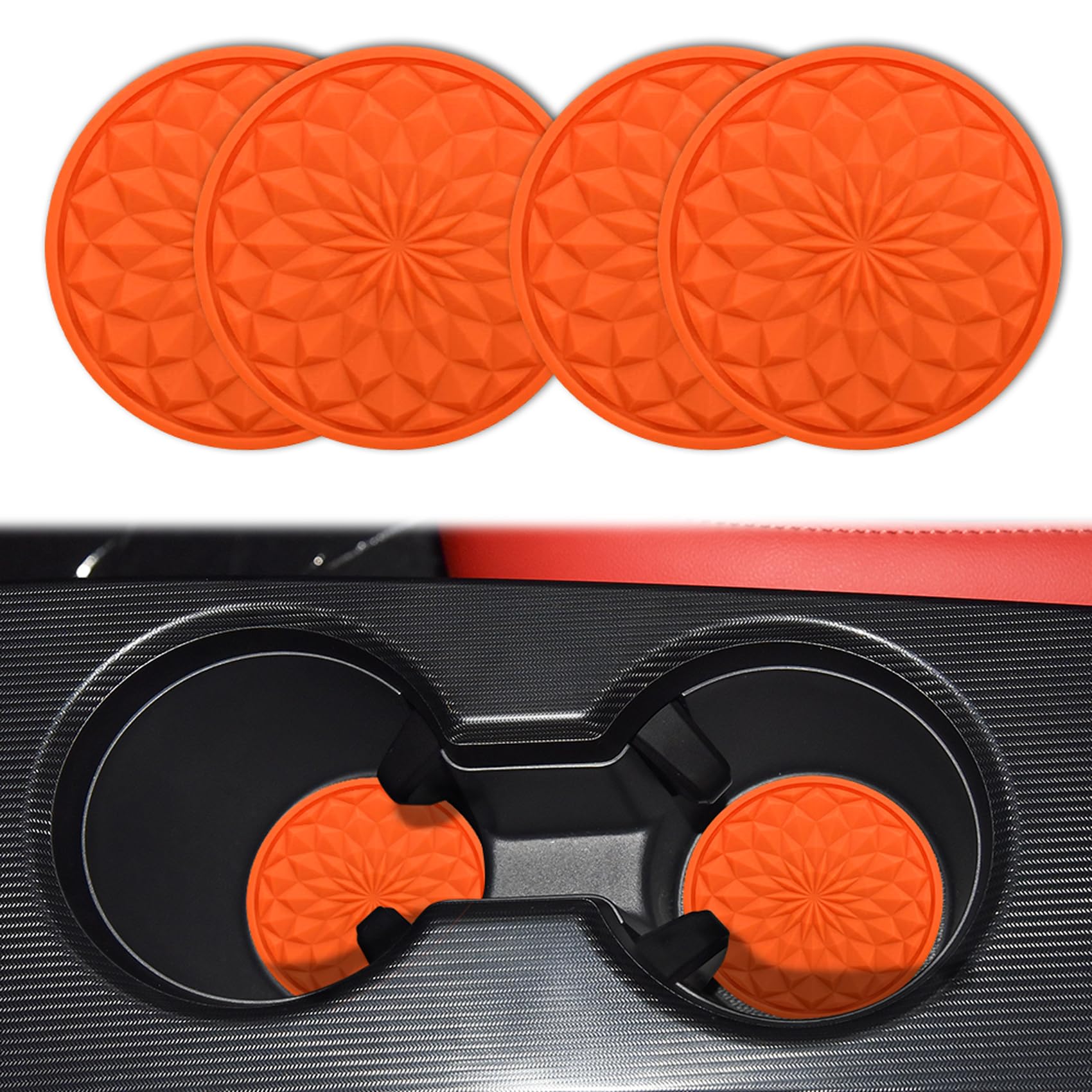 deemars 4PCS Sie Will Untersetzer, Wir Brauchen Einleger Aus Silikon, Das PVC EIN Tragestreifen, EIN Eingebetteter Fahrzeuginteil ist Für Die Meisten Fahrzeuge Geeignet (Orange) von deemars