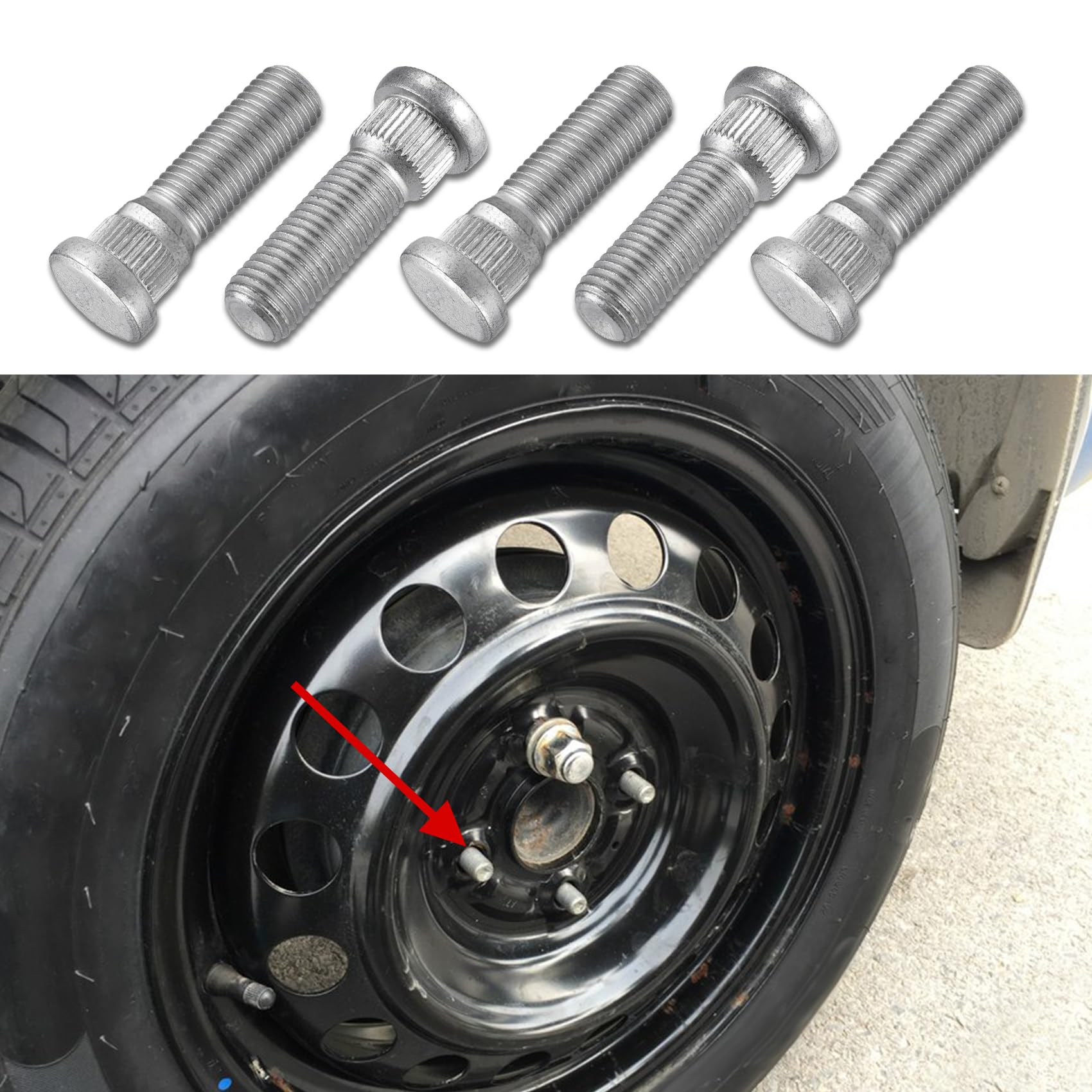 deemars 5PCS Radbolzen, 49mm lang & M12x1.5 Stahl Radbolzen, Radbolzen Autozubehör Kompatibel mit Chevy Lexus Toyota Scion Pontiac, Ersetzt #610-266 90942-02049 von deemars