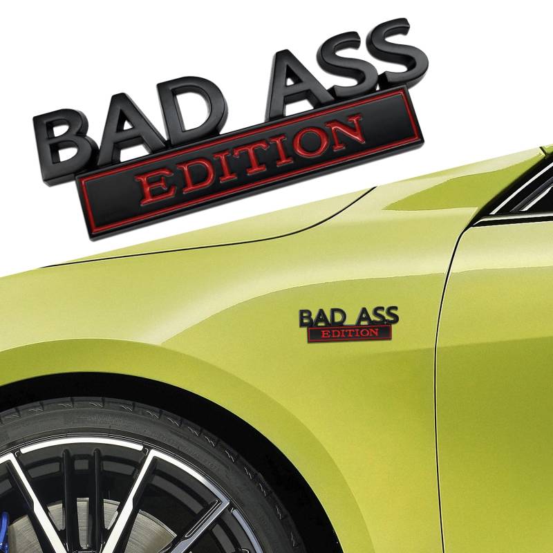 deemars Auto Bad Ass Edition Emblem, Auto Exterieur Embleme Abzeichen, 3D Kotflügelabzeichen Aufkleber mit 3M Kleber, Auto Exterieur Zubehör Metallaufkleber Universal für Autos (Schwarz rot) von deemars