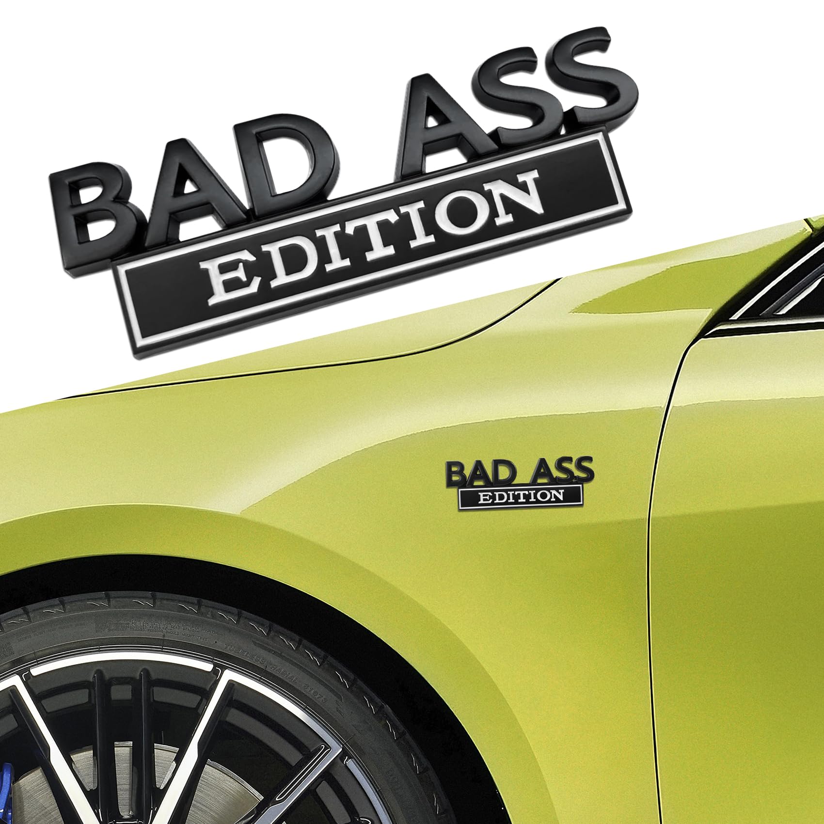 deemars Auto Bad Ass Edition Emblem, Auto Exterieur Embleme Abzeichen, 3D Kotflügelabzeichen Aufkleber mit 3M Kleber, Auto Exterieur Zubehör Metallaufkleber Universal für Autos (Schwarz weiß) von deemars