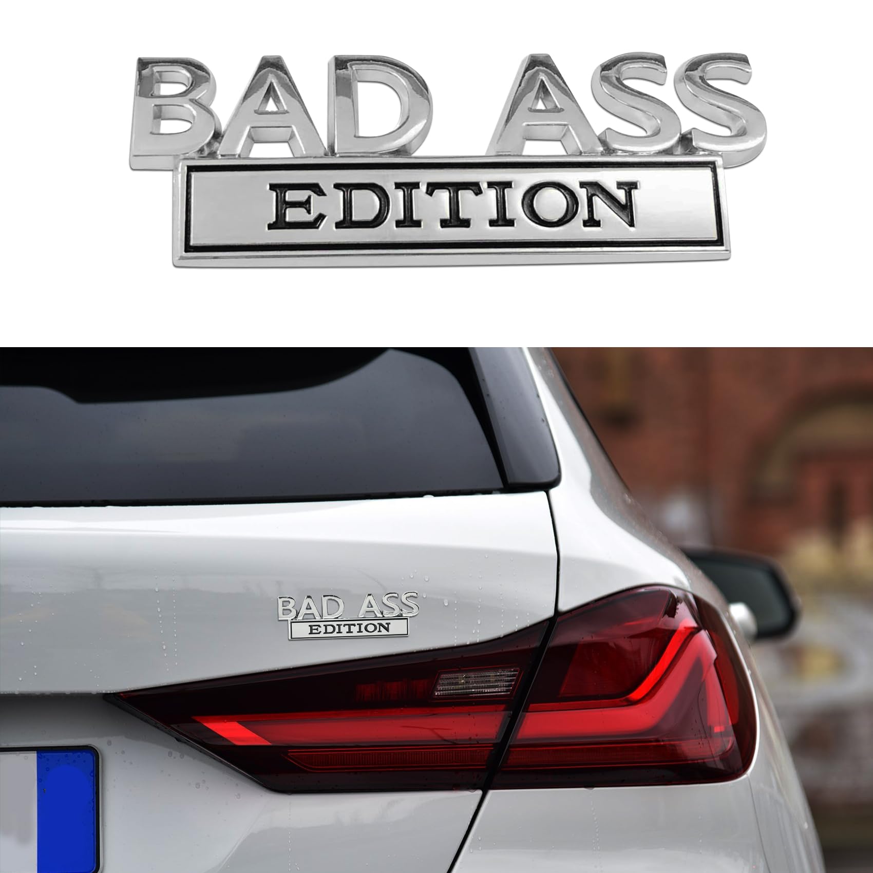 deemars Auto Bad Ass Edition Emblem, Auto Exterieur Embleme Abzeichen, 3D Kotflügelabzeichen Aufkleber mit 3M Kleber, Auto Exterieur Zubehör Metallaufkleber Universal für Autos (Silber schwarz) von deemars